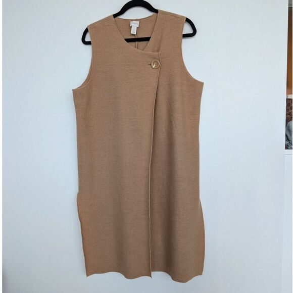Chico's Sweaters - Chico's Wool Sleeveless Wrap Longline Duster Tan Cardigan Sz Chico's 2/L